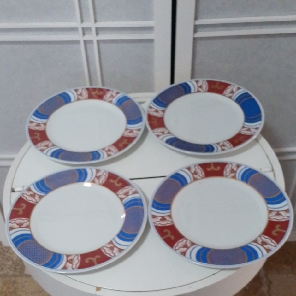Fitz and Floyd Blue and Red Set 7.5" Saucers Nishiki